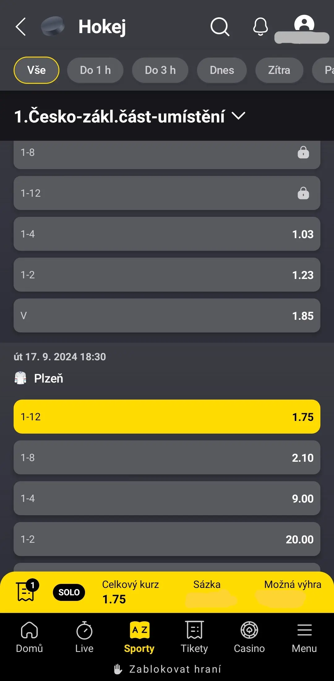 Screenshot ze sázkové kanceláře při nalezení surebetu