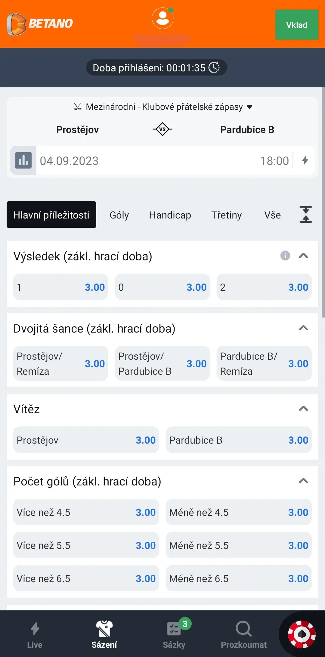 Chybný výpis kurzů ze strany sázkové kanceláře